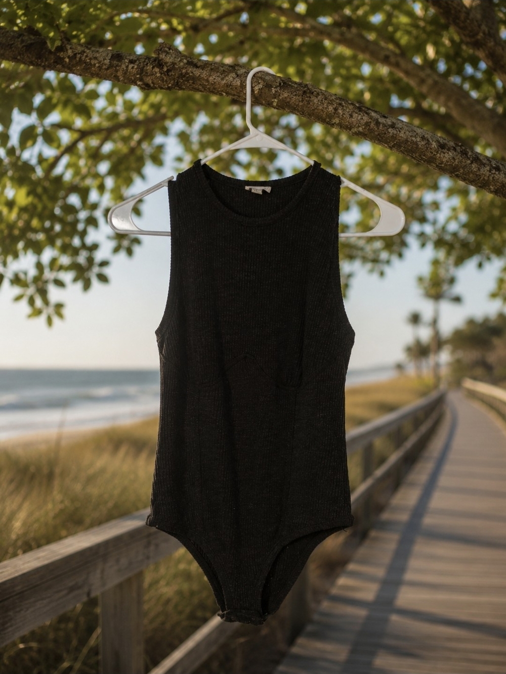 POL Black Ribbed Sleeveless Bodysuit